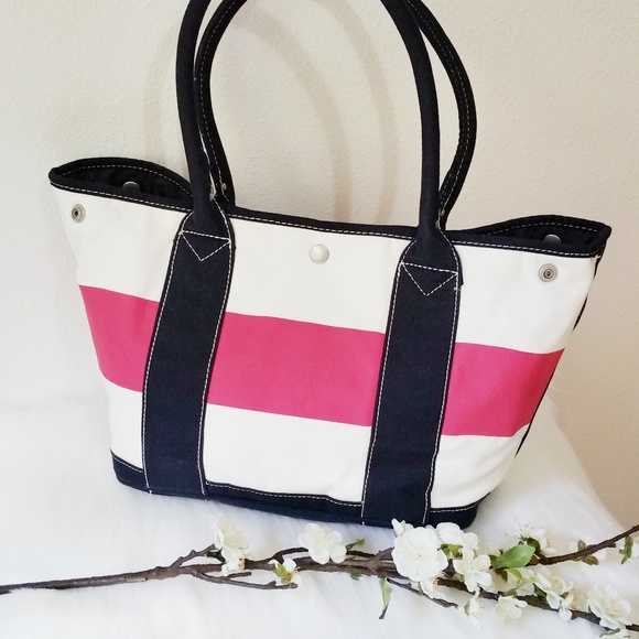 J. Crew Handbags - J Crew Striped Canvas Mid-Size Tote Bag; Navy/Pink